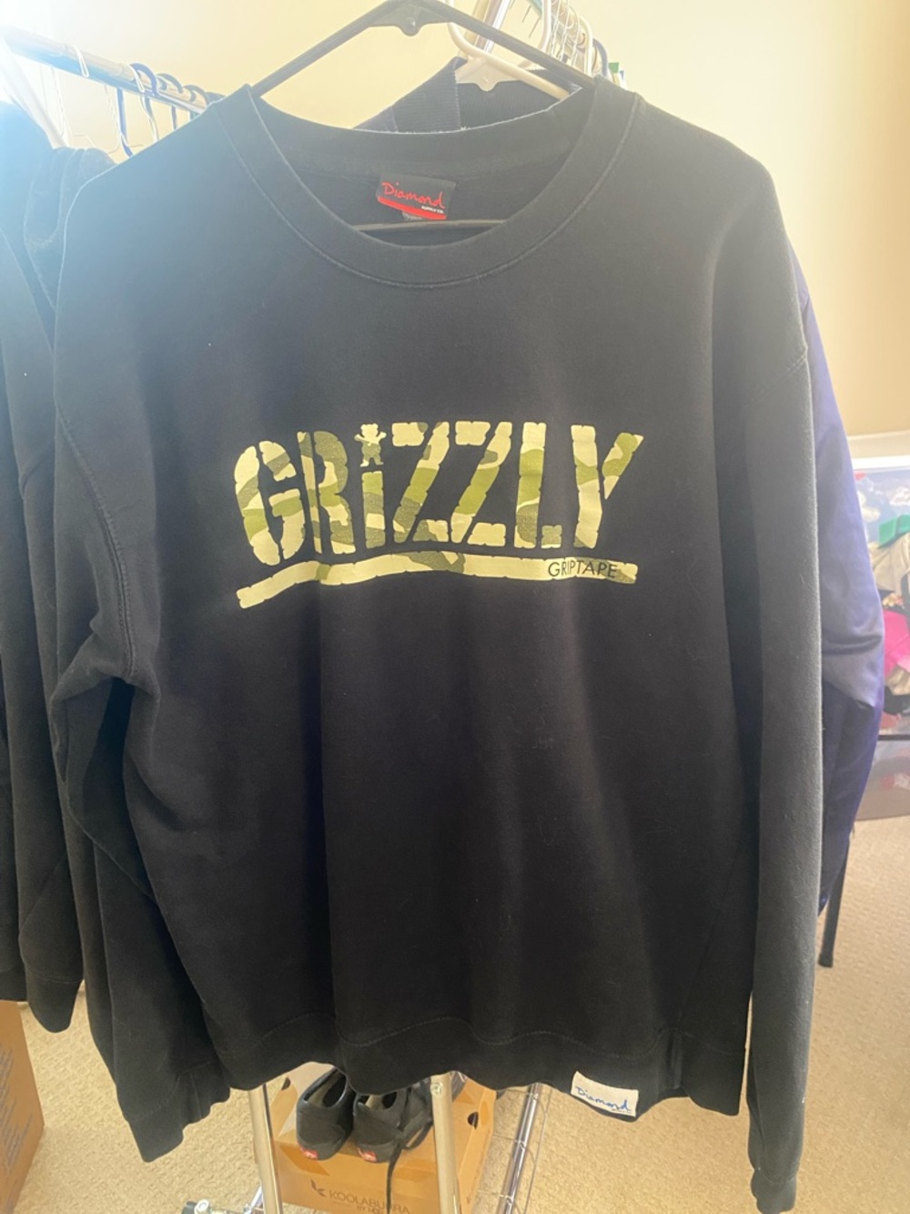 Diamond Supply Co. Black Crewneck with Yellow Camo Grizzly Logo